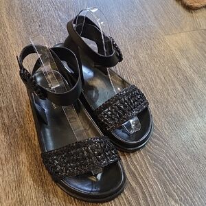 Anthropologie Woven Black Leather Sandals – Size 40 – NWOB